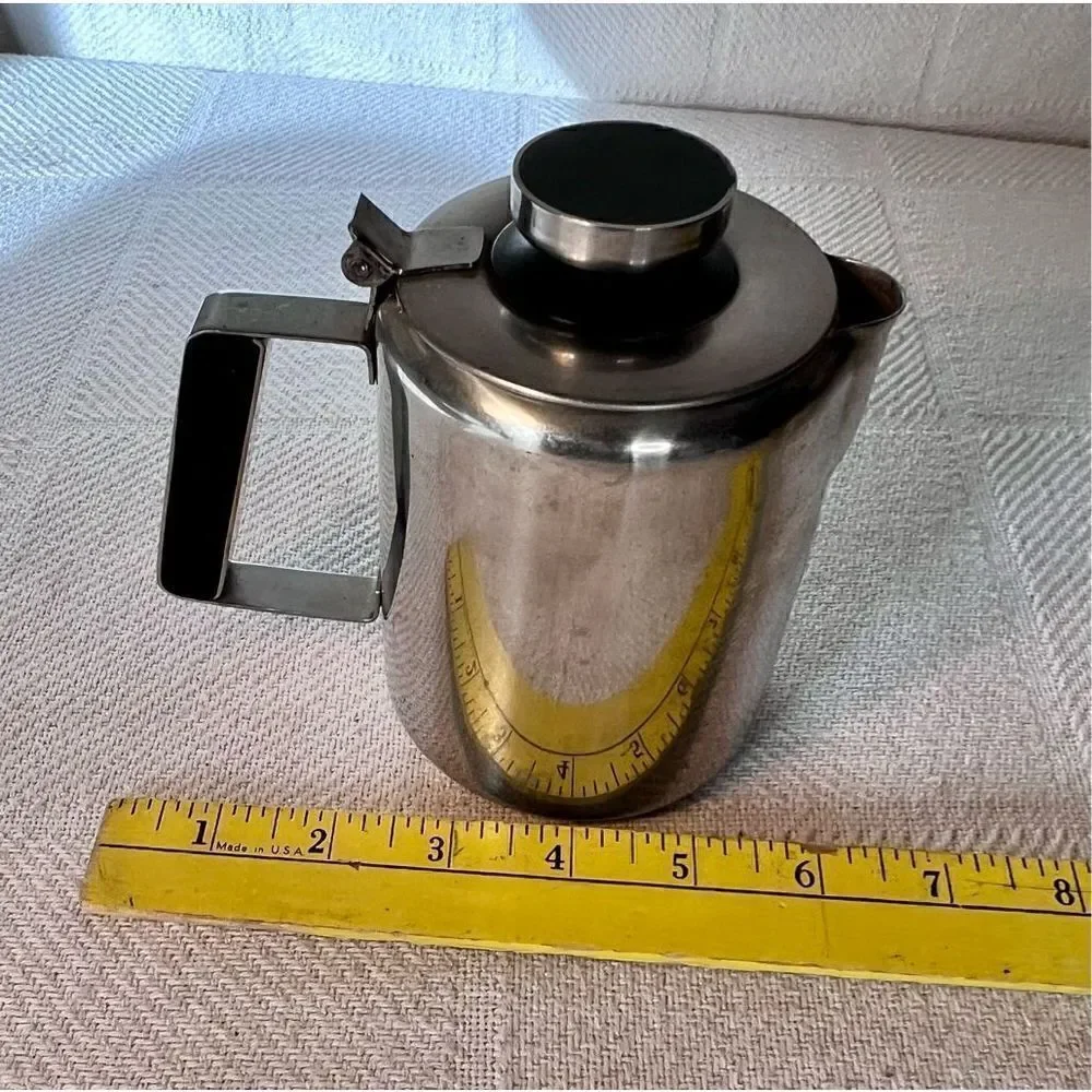 VTG Stainless Steel Restaurant Style Teapot, Flip Top, Black Inlay Handle & Top